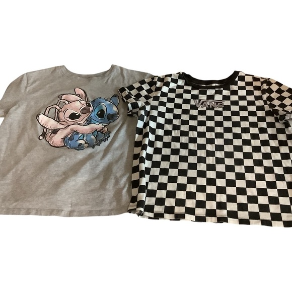 Vans & Disney Size Medium Black and White Checkered T-Shirt & Stitch Graphic Tee - Picture 1 of 9